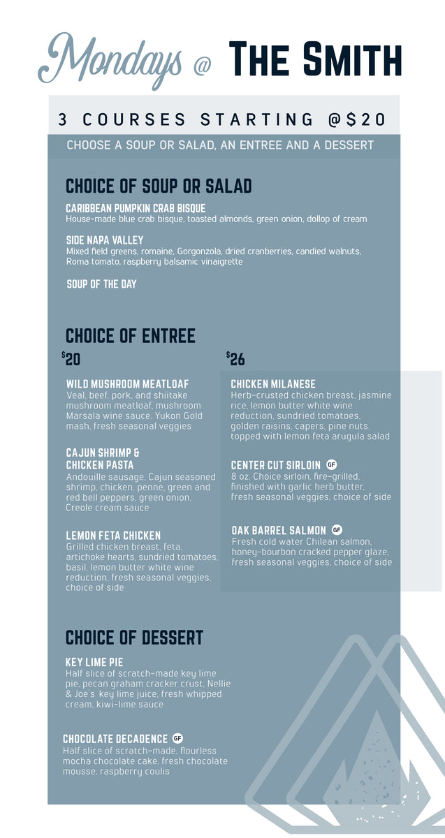 Mondays the Smith Menu GrillSmith