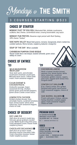 Mondays @ the Smith Menu